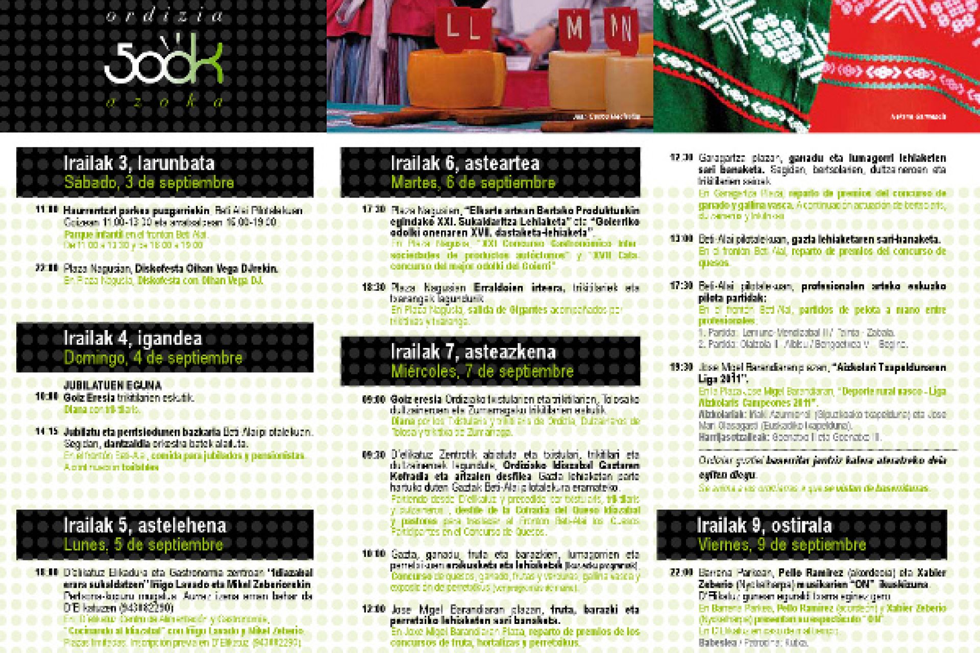 Ordiziako Euskal Jaiak 2011, irailaren 3tik 11ra